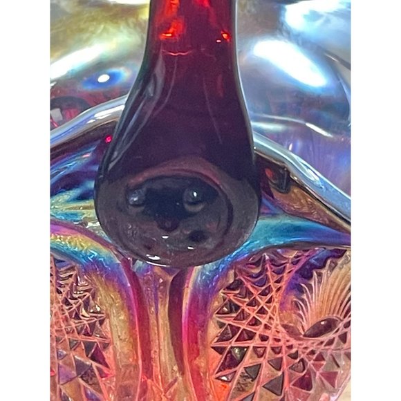 Vintage Indiana Carnival Glass Footed  Basket Iridescent Heirloom Sunset - Picture 5 of 11